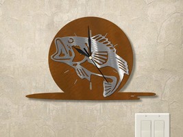 15in W Fishing Theme Full Moon Wall Clock - Jumping Bass - $104.00