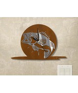 15in W Fishing Theme Full Moon Wall Clock - Jumping Bass - $142.24 CAD