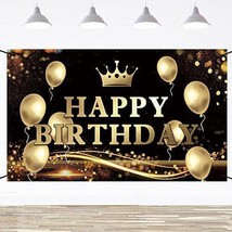 Happy Birthday Backdrop Banner with Gold Balloons Sign for Party Decorat... - £6.11 GBP