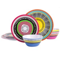 Gibson Home Round Melamine Dinnerware Set, Service for Four (12pcs), Assorted (A - £35.32 GBP