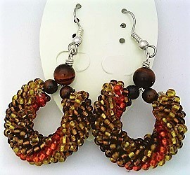 Red Tiger Eye Bead Crochet Rope Earrings - $27.46