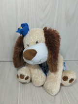 Progressive Plush cream brown Leilani puppy dog long ears blue flower dress - $24.74