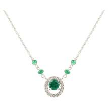 Everyday Emerald Diamond Necklace 18k Solid White Gold, Fine Jewelry Gift - £1,132.35 GBP