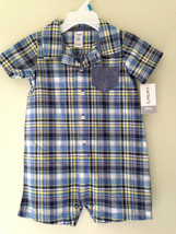 NWT Carter&#39;s Sweet Baby Boy Blue Yellow Plaid One Piece Shirt Bodysuit 24 M $28 - £4.41 GBP
