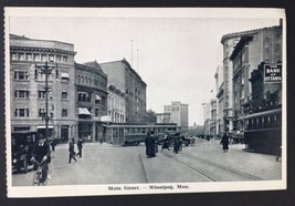 Vintage PC Winnipeg, Manitoba Canada Main Street B&amp;W People Streetcar Cars - £9.63 GBP