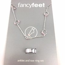 Nine West Fancy Feet Anklet & Toe Ring Set Pink Beads 8.75" Long *Bent Toe Ring - $16.44