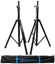 Pair of Rockville Tripod DJ PA Speaker Stands + Carrying Case Black RVSS2 - £83.33 GBP