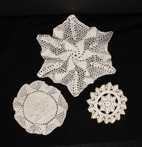 3 Vintage Handmade Crochet Lace Doilies Various Sizes Excellent Condition - $9.49