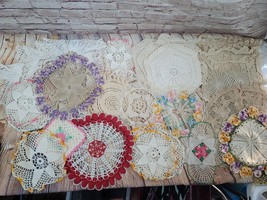 Vintage Croched Lot Colored Daisy Doiles White Lace Textiles Hand Made 2... - $51.20