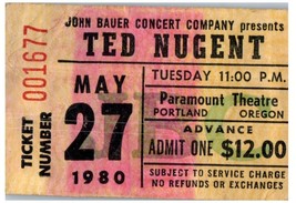 Vintage Ted Nugent Ticket Stub Peut 27 1980 Portland Oregon - £33.08 GBP
