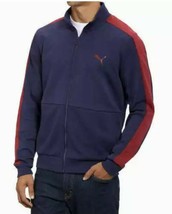 Puma Men&#39;s Activewear Full Zip Trak Jacket with Logo, Peacoat Rhubarb, MEDIUM - £30.18 GBP