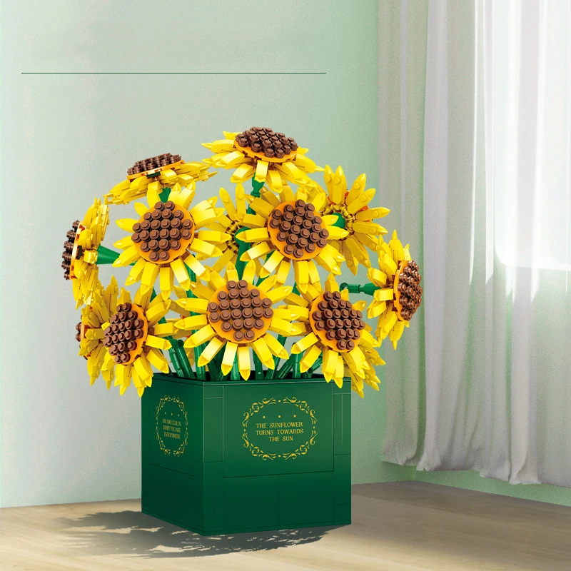 iDEA Creative Plants Flower Sunflower Bouquet Moc Building Block Assemble Bri - £117.22 GBP