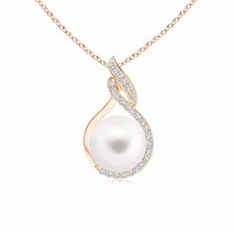 ANGARA Freshwater Pearl Swirl Pendant with Diamonds in 14K Solid Gold | 18&quot;Chain - £440.15 GBP