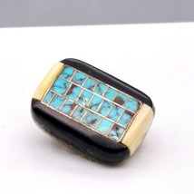 Vintage Turquoise Inlay Brooch in Bone and Horn Frame, Old Pawn Rectangl... - £80.95 GBP