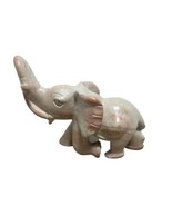 Elephant Figurine Hand Carved Pink Marble Trunk Up Vintage Decor Figurine - $14.28