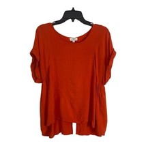 Umgee Womens Shirt Adult Size Medium Orange Pleats Cuff Short Sleeve Norm Core - £15.89 GBP