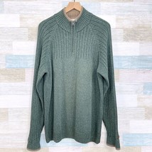 Columbia Chunky Ribbed 1/4 Zip Raglan Sleeve Sweater Green Cotton Mens L... - £31.14 GBP