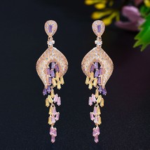 Pera Elegant Wedding Jewelry Full Zircon Gold Color Long Tassel Colorful Pink Ba - £17.83 GBP