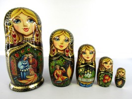 Matryoshka Nesting Doll 7.1&quot; 5 Pc., Firebird Fairytale Red Gold Set Russian 1027 - £77.87 GBP