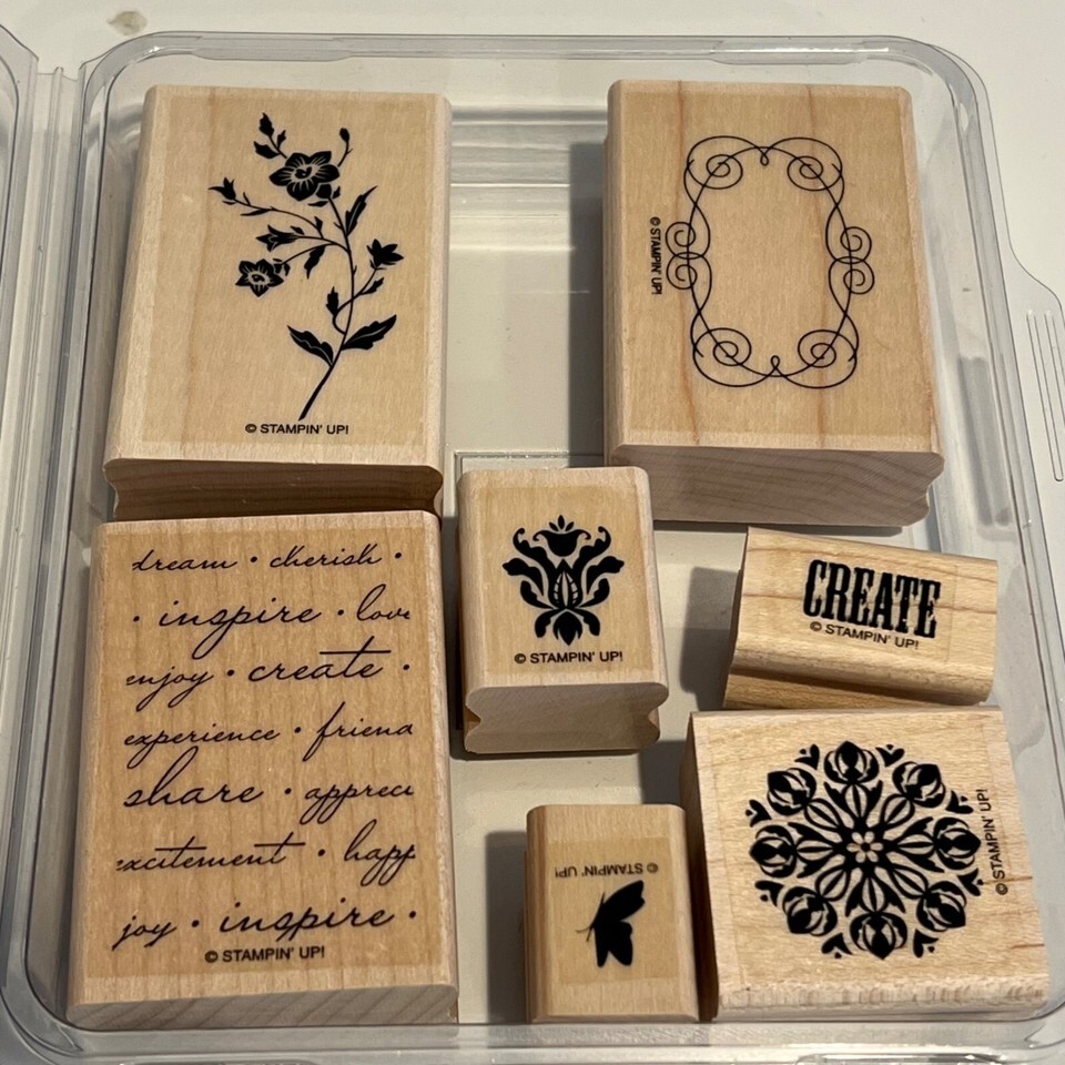 Stampin Up! Charming Rubber Stamp Set Of 7 Wood-Mounted Crafting &amp; Scrap... - $7.68