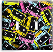 VINTAGE AUDIO CASSETTE TAPE PATTERN 2 GANG LIGHT SWITCH PLATE MUSIC STUD... - $13.94