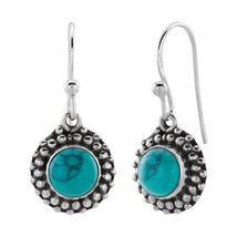 925 Silver Turquoise Charms Fish Hook Earrings - $28.04