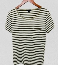 J.Crew Cotton Silk Tee Crewneck Stripes Gold Trim T-Shirt Size Med - $19.79