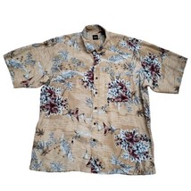 Silk Icon Hawaiian Shirt Mens XL Beige Button Up S/S Saiboat Floral Trop... - $10.35 CAD