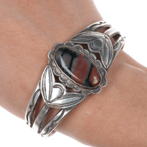 6.75&quot; 1940&#39;s Native American silver petrified wood cuff bracelet - $415.80