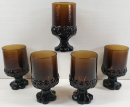 5 Franciscan Madeira Smoke Brown Water Goblets Set Vintage Stemware Glas... - $59.27