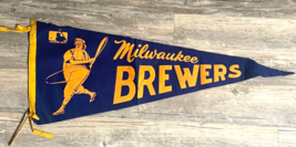 Vtg 1970 Milwaukee Brewers Pennant Barrel Man Blony Rare Mlb Read - $41.59