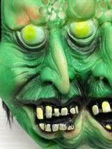 Vintage Fun World 2 Faced Green 3 Eyes Latex Black Hair Halloween Costume Mask - £59.70 GBP