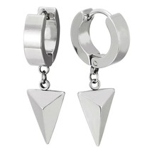 Dangling Triangle Pyramid Huggie Hinged Earrings for Men Women Stainless Steel - £27.30 GBP