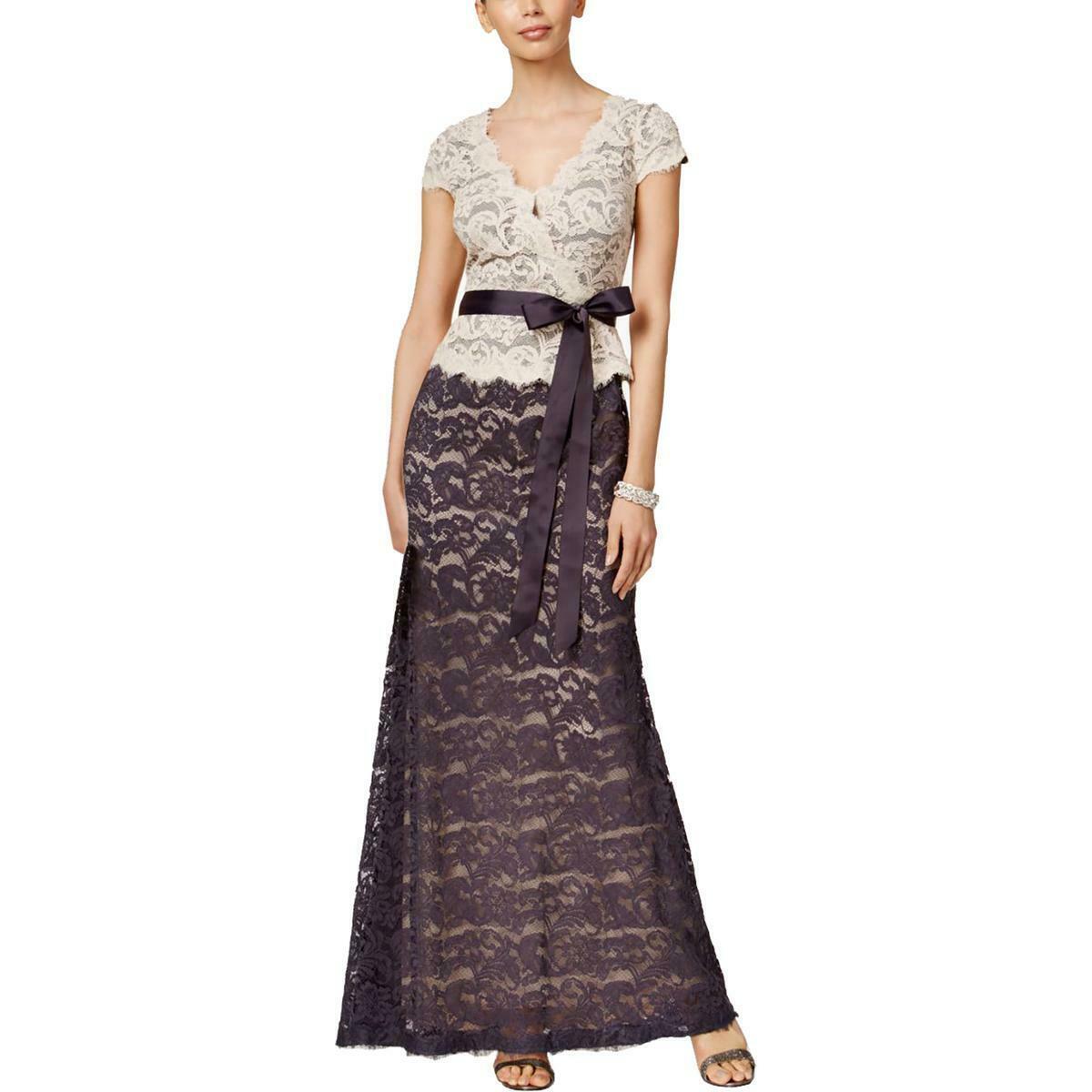 Adrianna Papell Eggshell Womens Lace Colorblock Evening Gown Formal Dress    4 - $137.61