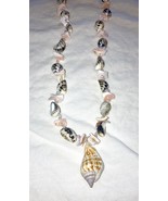Seashell Necklace genuine shells and seed beads approx 22 inches - $231.75 MXN