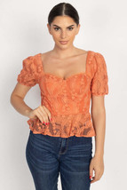 Size Medium Sheer Lace Sweetheart Flounce Top Rust Color - $8.00