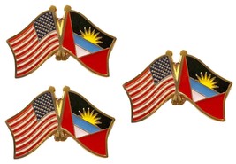 PK of 3 Antigua/Barbuda National Country Flag &amp; US Crossed Friendship Lapel Pins - £8.67 GBP