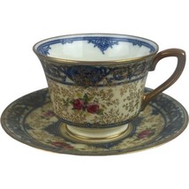 Vintage Royal Worcester Teacup Cup &amp; Saucer Set Blue Demitasse Gold Leaves - £18.66 GBP