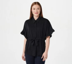 Bishop + Young Woven Tie-Front Top with Ruffle Sleeve (Black, Size 2X) A398620 - £19.63 GBP