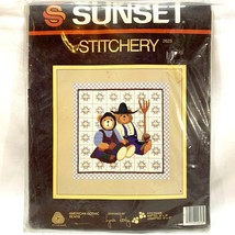 Sunset Stitchery Craft Kit American Gothic Bears 16x16 Printed Design Wool Yarn - £13.73 GBP