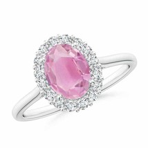 ANGARA Oval Pink Tourmaline Ring with Floral Diamond Halo for Women in 14K Gold - £750.72 GBP