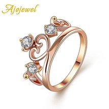 Ajojewel Trendy Princess Queen Crown Ring For Women Crystal Rhinestone Golden Ri - £7.19 GBP