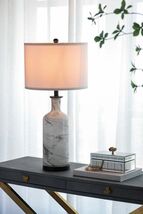Sarris Modern Gray White Swirl Glass Table Lamp Linen Shade - $138.16