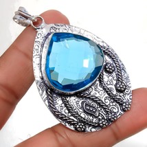 Swiss Blue Topaz Gemstone Handmade Fashion Ethnic Pendant Jewelry 2.70" SA 147 - £3.97 GBP