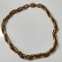 Vintage Chunky Gold Tone Chain Necklace Grooved Textured Interlocking Links - £19.71 GBP