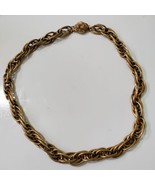 Vintage Chunky Gold Tone Chain Necklace Grooved Textured Interlocking Links - £19.73 GBP