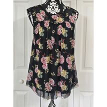 Bobbie Brooks Ladies Medium Black Floral Mesh Sleeveless Top Pink Yellow... - $9.90
