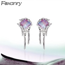 FOXANRY Prevent Allergy Silver Color Earrings for Women Trendy Elegant Unique Ir - £10.56 GBP