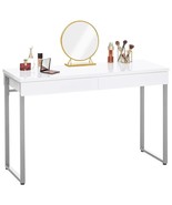 Vanity Desk With 2 Drawers Glossy White 47 Inch Modern Home Office Compu... - £189.26 GBP