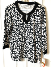 Cathy Daniels Tunic Sweater Womens Black White Twill Medium Beaded Neckl... - $14.00